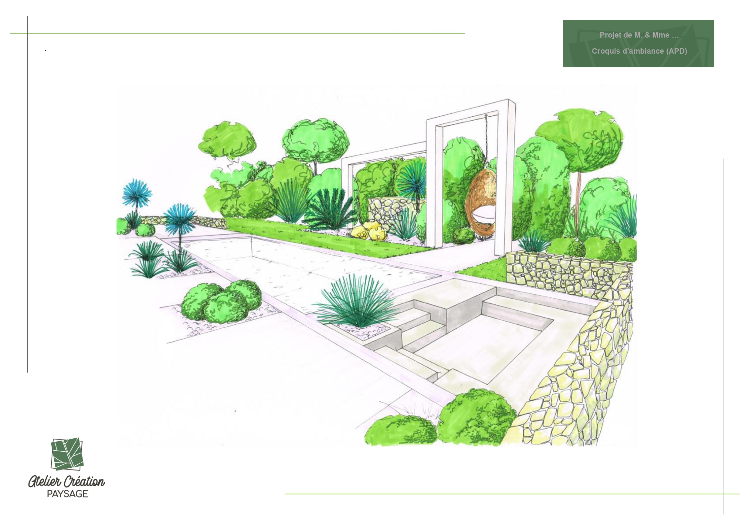 CROQUIS APD couleur conception de jardin